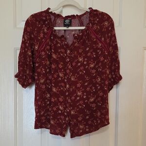 Bobeau Maroon Floral Blouse